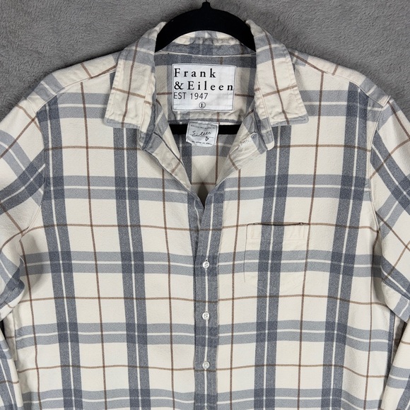 Frank & Eileen Eileen Relaxed Plaid Button Up Shirt Women's Large Cream Gray - Picture 3 of 10